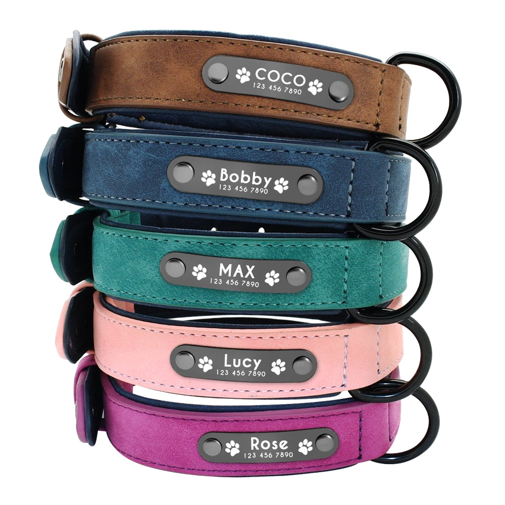 Personalised Leather Dog Collars With Lead Set - 5 Colours