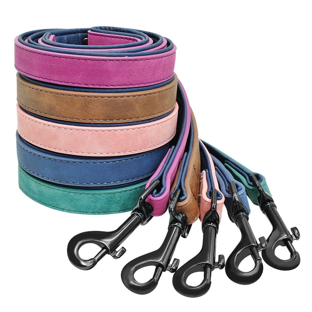 Personalised Leather Dog Collars With Lead Set - 5 Colours