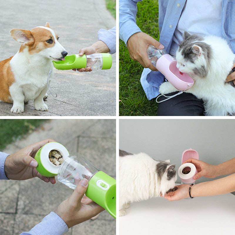 HOOPET 250ml Dog Water Bottle with Integrated Feeder Bowl