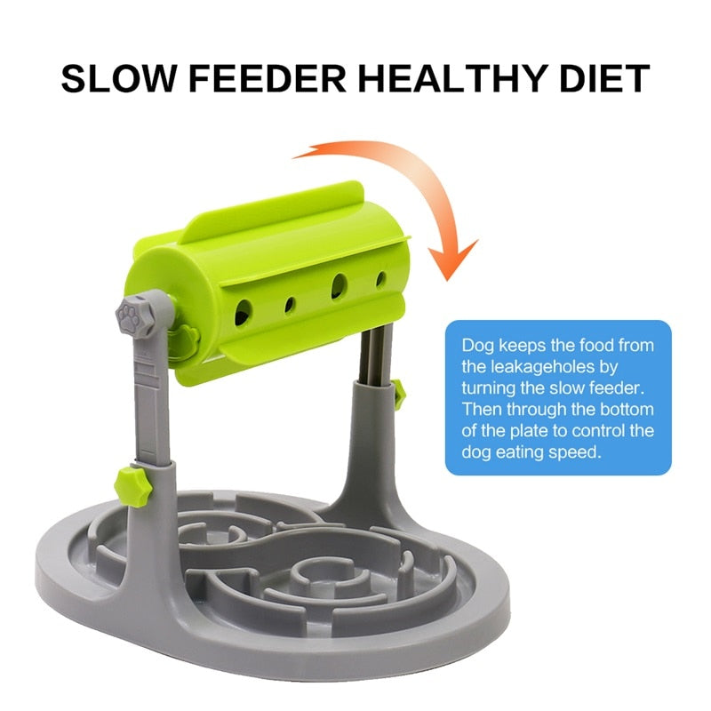 Slow Feeder with Interactive Puzzle Toy - Adjustable Height