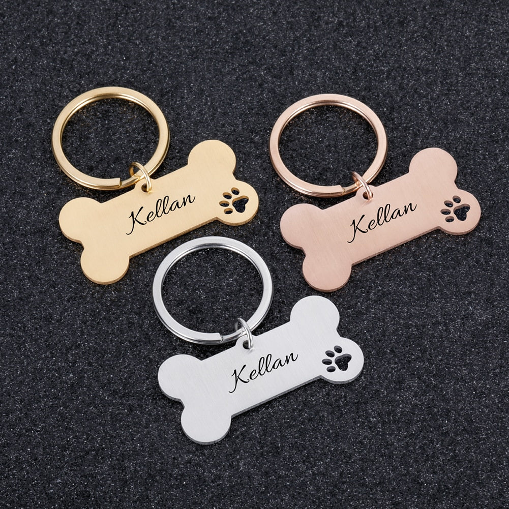 Engraved ID Dog Tag - Personalised - Bone Shape - 4 Colours