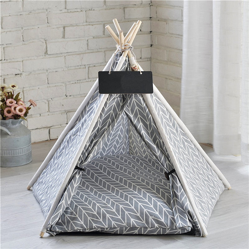 Portable Linen Pet Teepee - Washable - With Mat