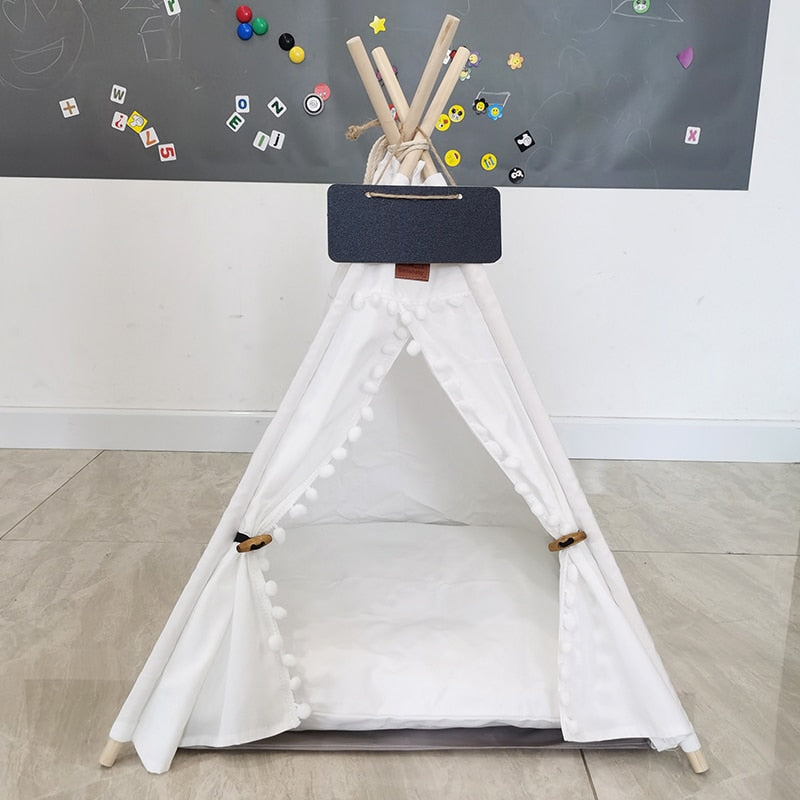 Portable Linen Pet Teepee - Washable - With Mat