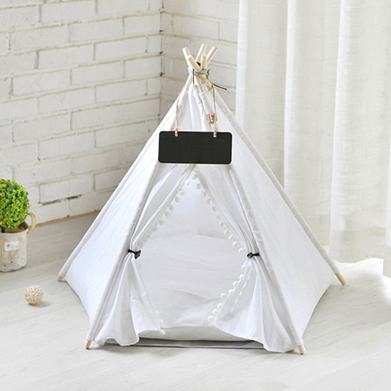 Portable Linen Pet Teepee - Washable - With Mat