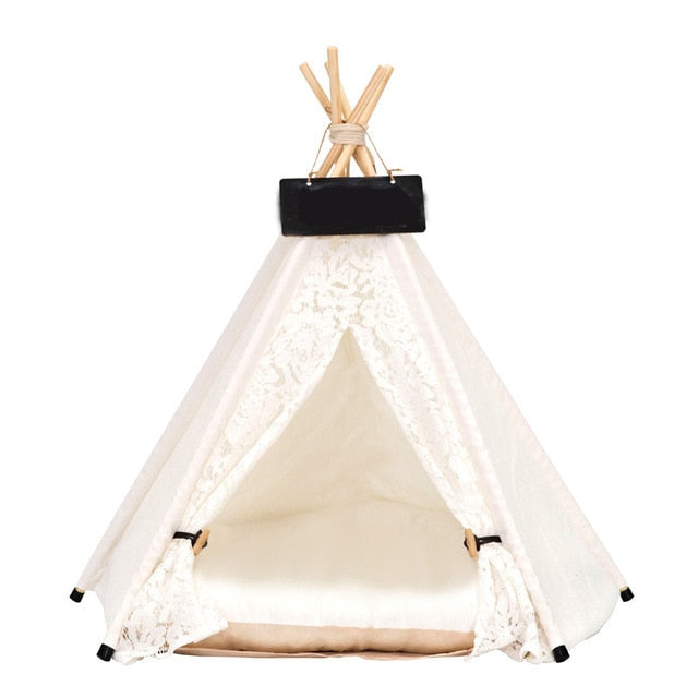 Portable Linen Pet Teepee - Washable - With Mat