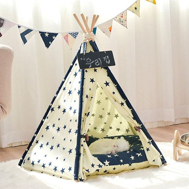 Portable Linen Pet Teepee - Washable - With Mat