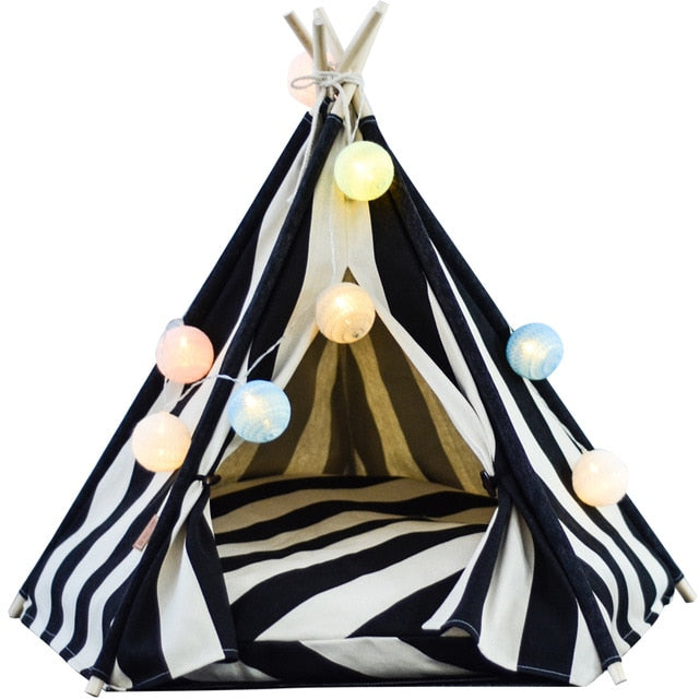 Portable Linen Pet Teepee - Washable - With Mat