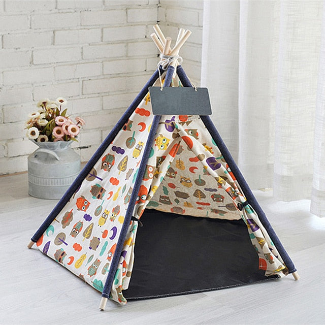 Portable Linen Pet Teepee - Washable - With Mat