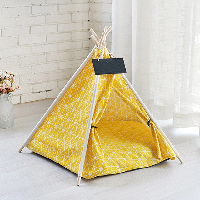 Portable Linen Pet Teepee - Washable - With Mat