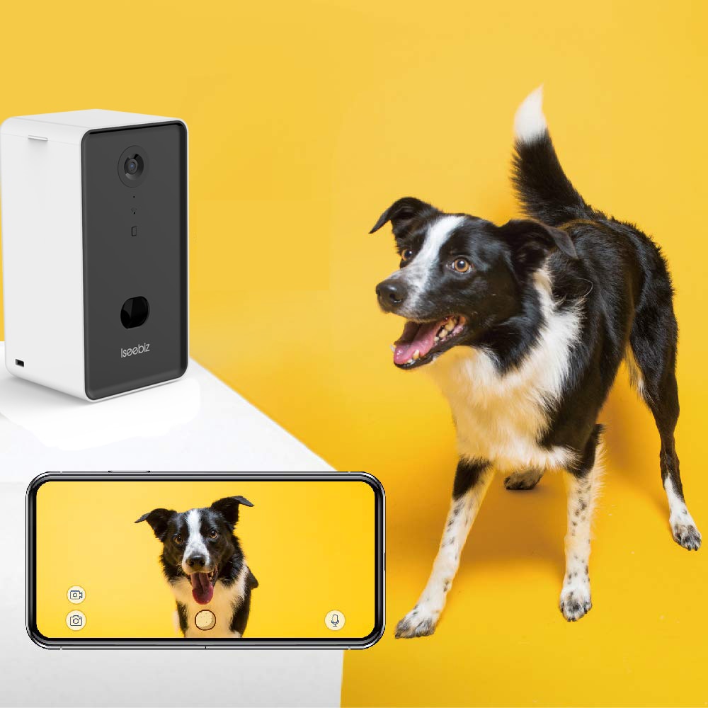 Iseebiz Dog Camera - Treat Tossing Pet Feeder With HD Camera - Wi-Fi - Two-Way Audio and Night Vision