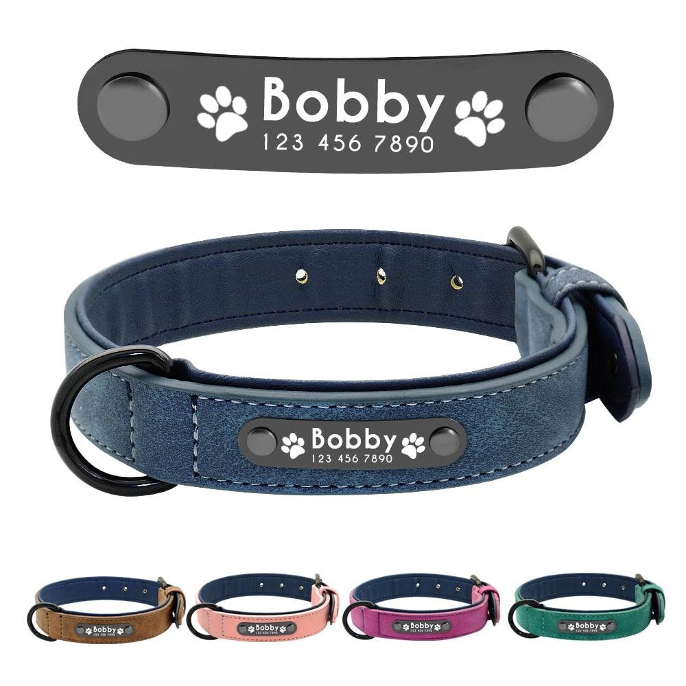 Personalised Leather Dog Collars With Lead Set - 5 Colours