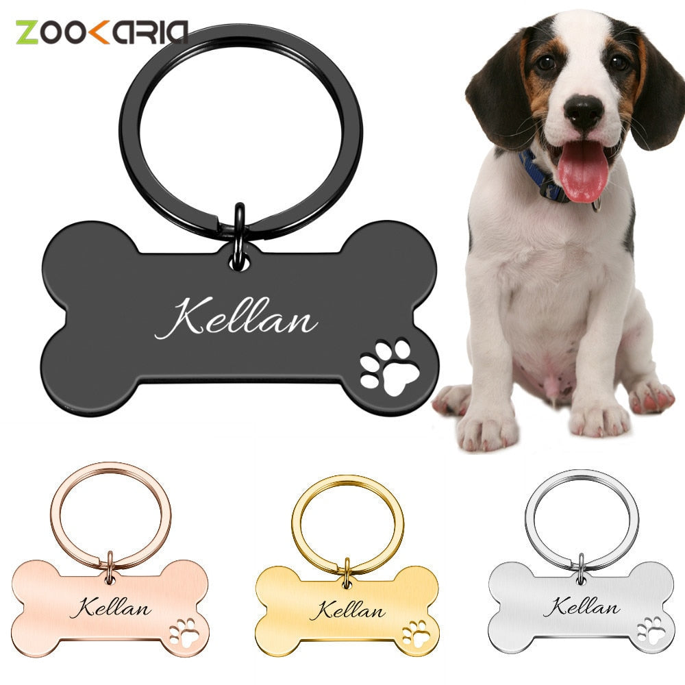 Engraved ID Dog Tag - Personalised - Bone Shape - 4 Colours