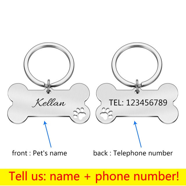 Engraved ID Dog Tag - Personalised - Bone Shape - 4 Colours