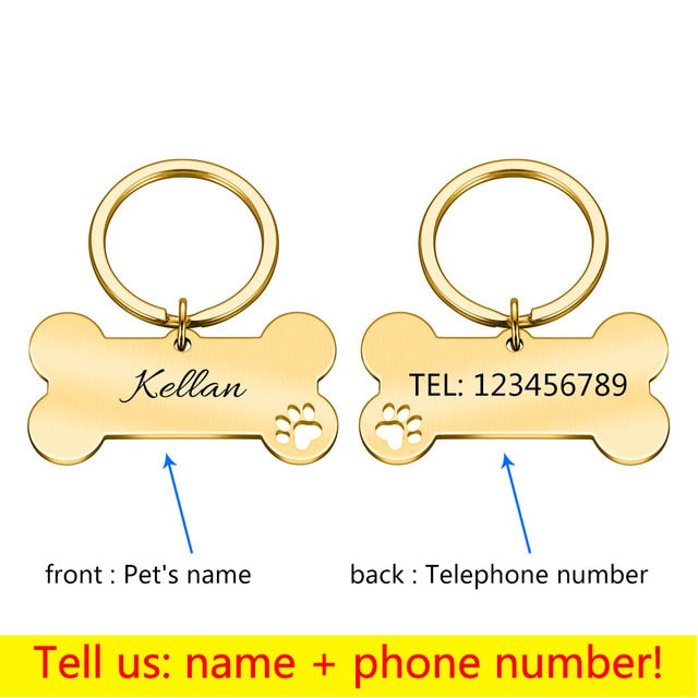 Engraved ID Dog Tag - Personalised - Bone Shape - 4 Colours