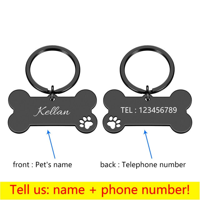 Engraved ID Dog Tag - Personalised - Bone Shape - 4 Colours