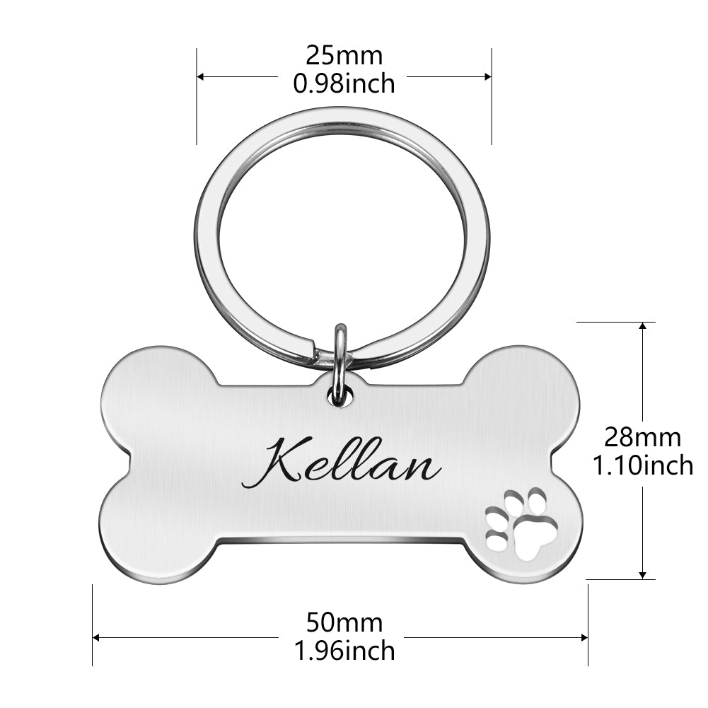 Engraved ID Dog Tag - Personalised - Bone Shape - 4 Colours